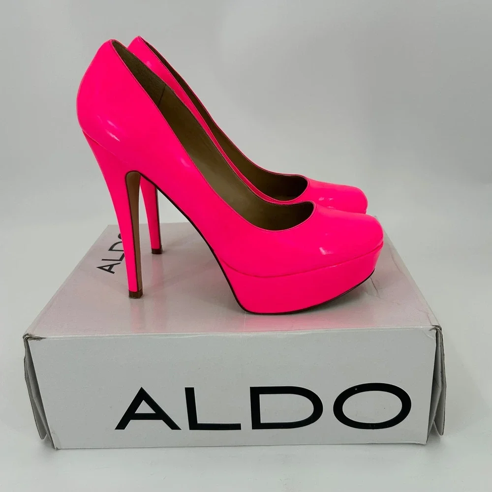 Aldo Capecoral-56 Neon Pink Patent Platform Pumps Stiletto Heels Womens 40 B